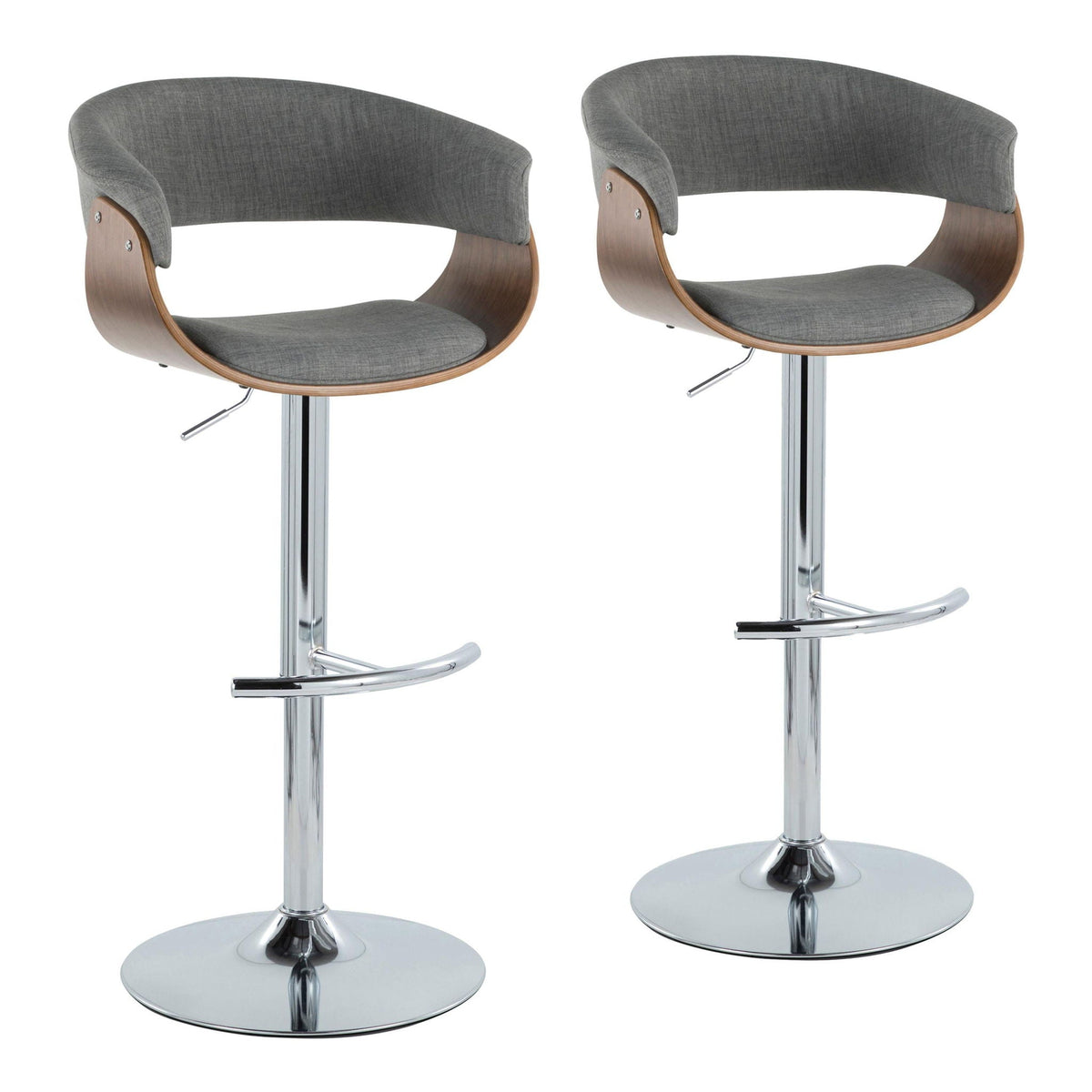 Barstools gray mid-century modern adjustable-height swivel with wood curved arms, set of 2 on Tampa Home & Garden Store