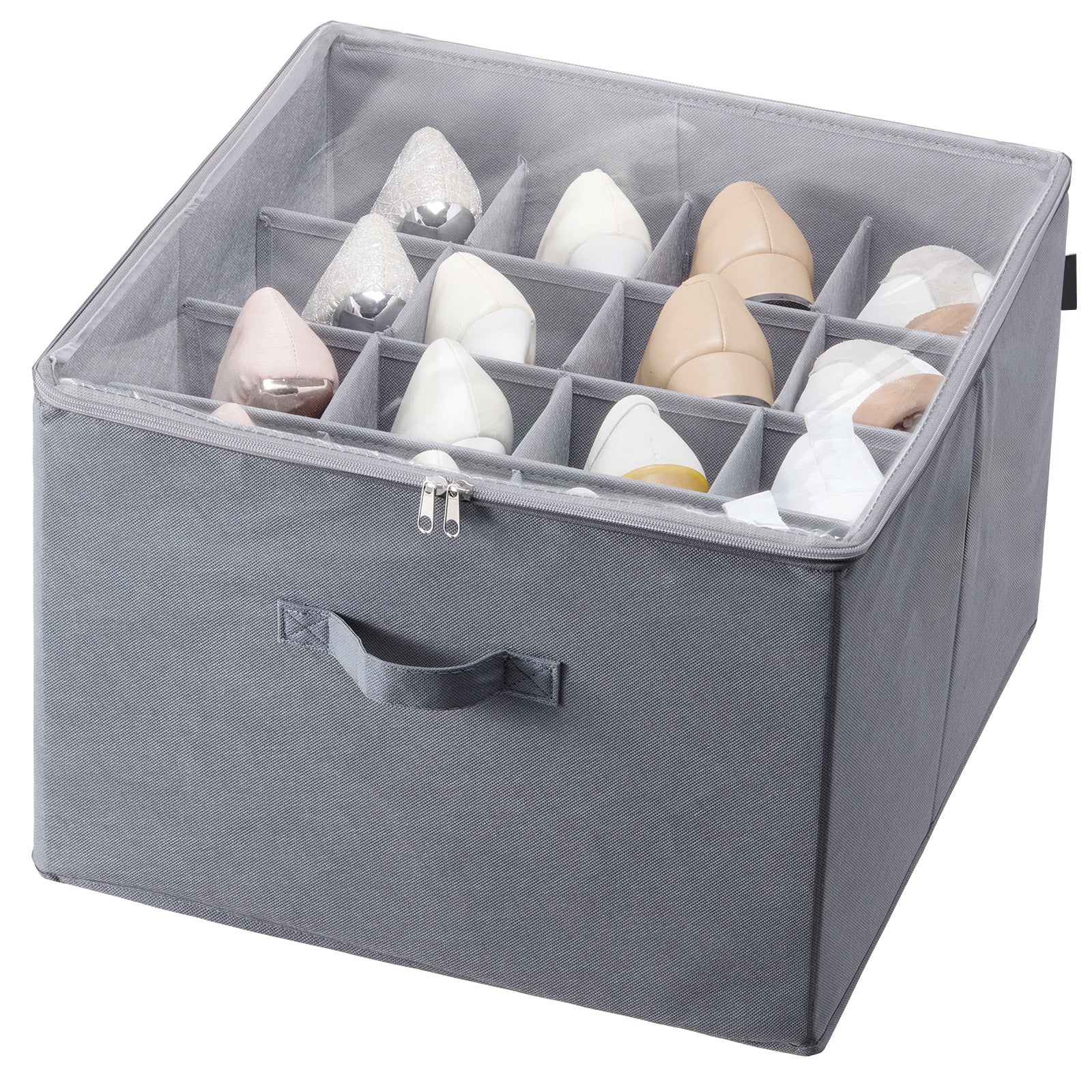 Under Bed Shoe Storage Organizer in gray fabric with multiple shoe compartments by HouseOfZazla on Tampa Home & Garden Store