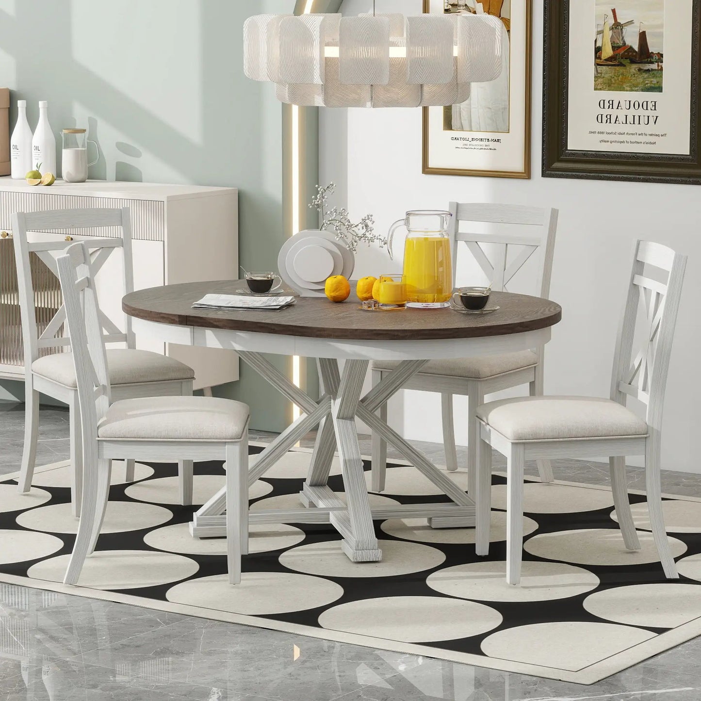 Dining Set Extendable Round Table and 4 Chairs