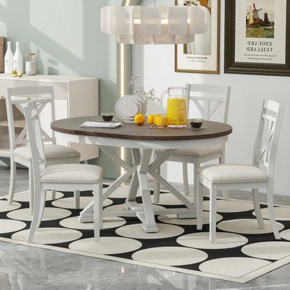 Dining Set Extendable Round Table and 4 Chairs
