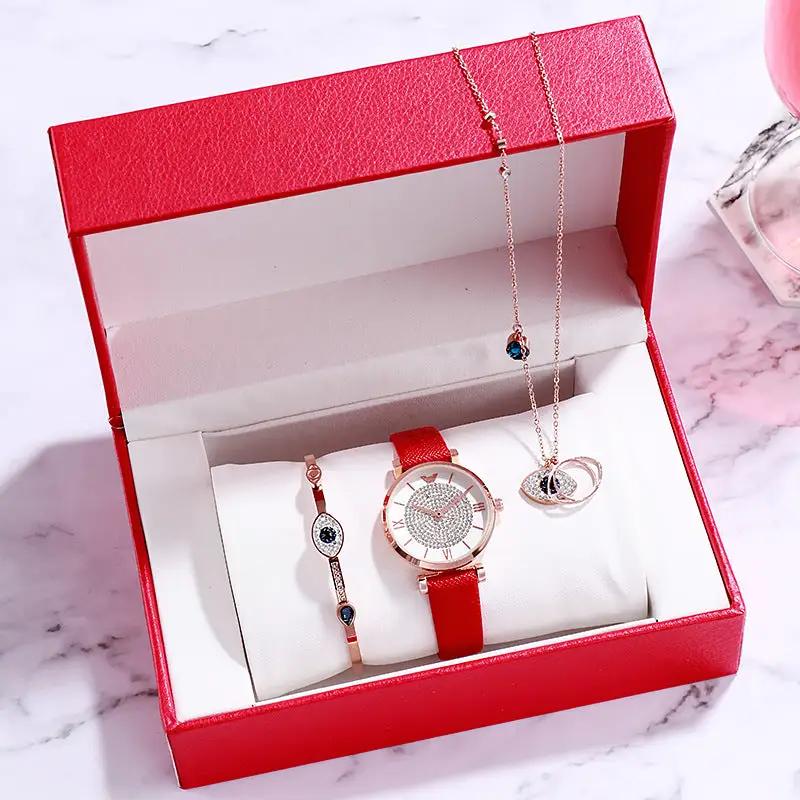 Valentine's Day ladies watch set with red leather strap and jewelry trio by FLIPSTYLEZLLC on Tampa Home & Garden Store