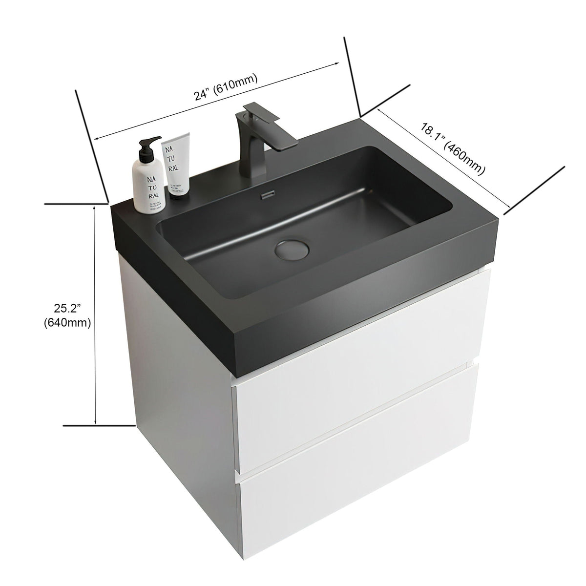 Modern floating bathroom vanity with large storage, black countertop and white base, 1 unit on Tampa Home & Garden Store