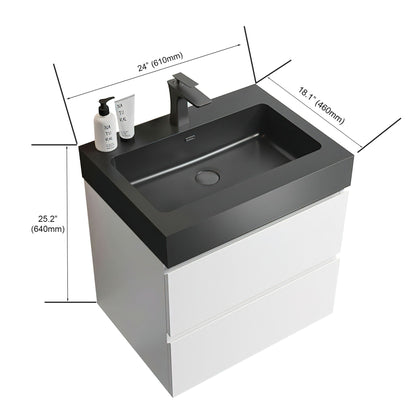 Modern floating bathroom vanity with large storage, black countertop and white base, 1 unit on Tampa Home & Garden Store