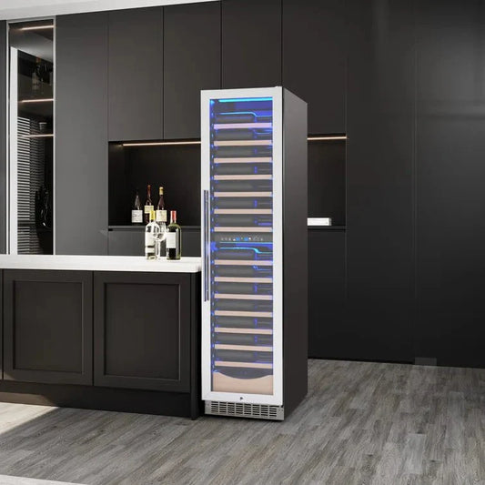 Refrigerador de vinos de 17.72" con capacidad para 111 botellas, de doble zona, empotrado/independiente 