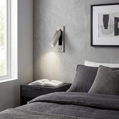 Recessed folding bedside wall sconce with warm LED, brushed metal finish for bedrooms on Tampa Home & Garden Store