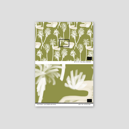 Papier peint Palm Oasis, vert olive et blanc