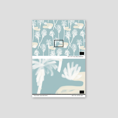 Papel pintado Palm Oasis, azul y blanco