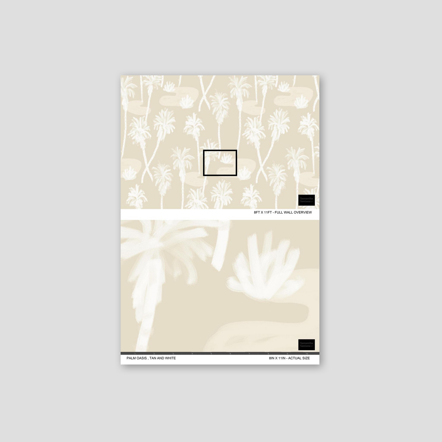 Palm Oasis Wallpaper, white and tan
