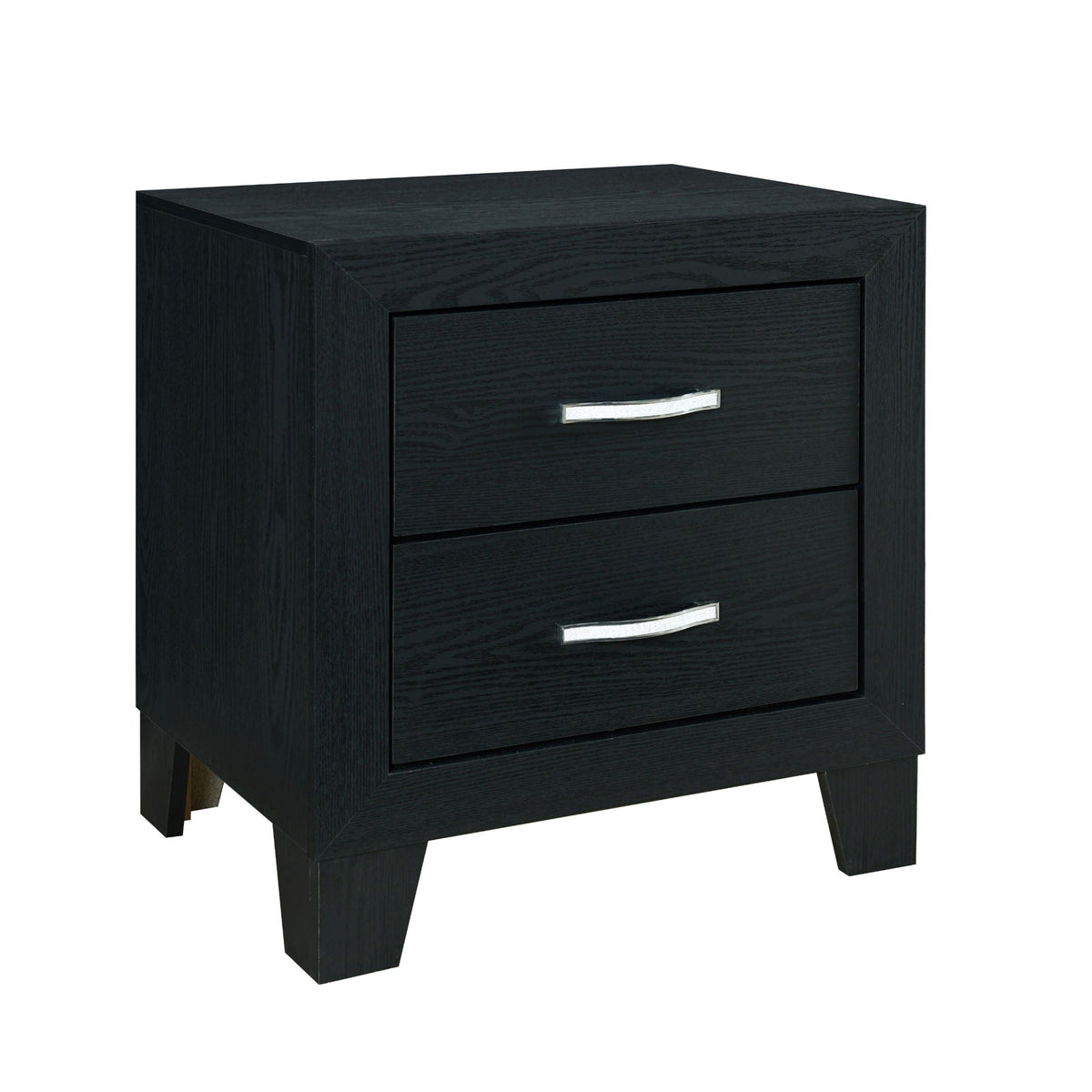 Black woodgrain modern accent nightstand with storage drawers and silver handles Carlos on Tampa Home & Garden Store