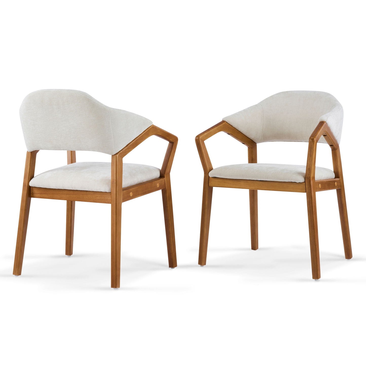 Indoor Upholstered Dining Armchairs (Set of 2), beige fabric with teak wood legs by HouseOfZazla on Tampa Home & Garden Store