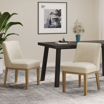 Modern dining chairs set of 2 with beige fabric upholstery and wood legs on Tampa Home & Garden Store