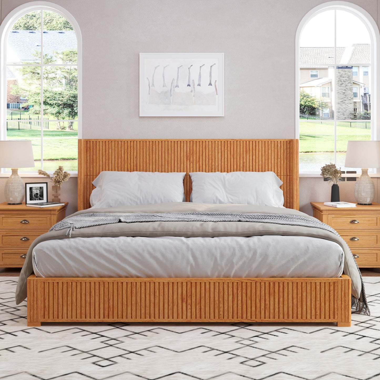 Solid Wood Platform Bed Frame and King Headboard