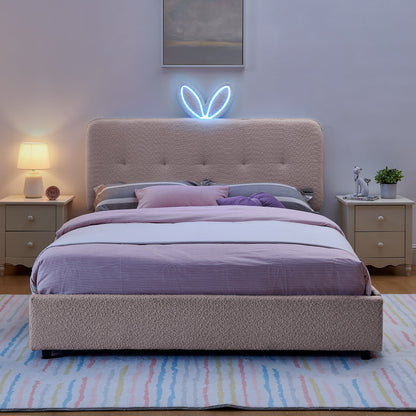 Queen Size Upholstered Bed with Rabbit Ear Headboard & Storage in beige by HouseOfZazla on Tampa Home & Garden Store