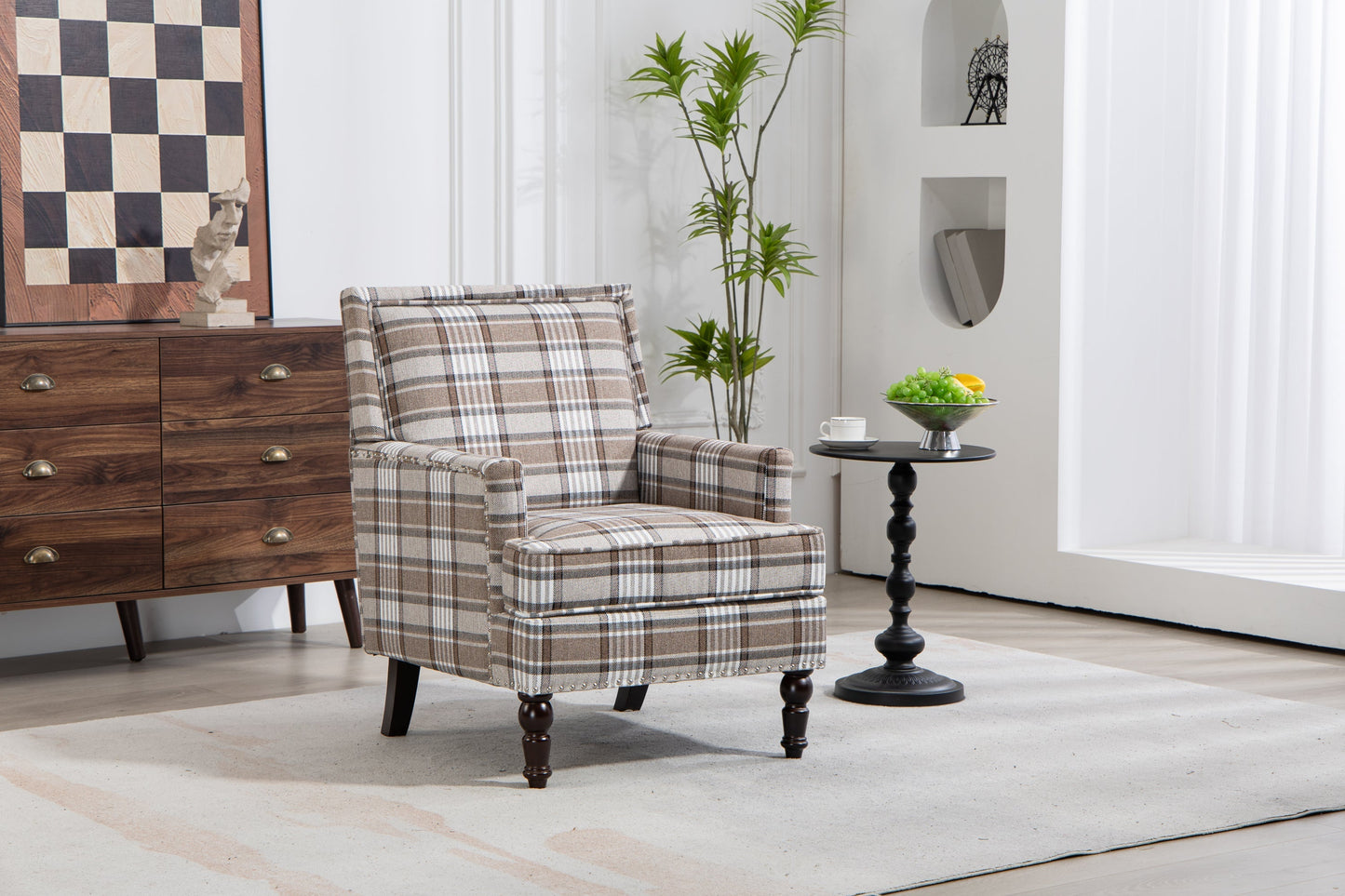 Upholstered Accent Chair, brown linen fabric with nailhead trim, by HouseOfZazla on Tampa Home & Garden Store