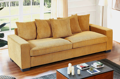 3-seat stationary Luxe sofa in mustard corduroy with 5 toss pillows by Unique Piece Furniture on Tampa Home & Garden Store