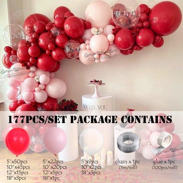 Stevvex 177Pcs Matte Pastel Pink Ruby Red Balloon Garland Kit with assorted balloon sizes on Tampa Home & Garden Store