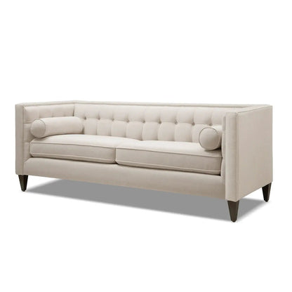 Jack - Tuxedo Tufted Sofa beige fabric with tufted back two bolsters dark legs by Unique Piece Furniture on Tampa Home & Garden Store