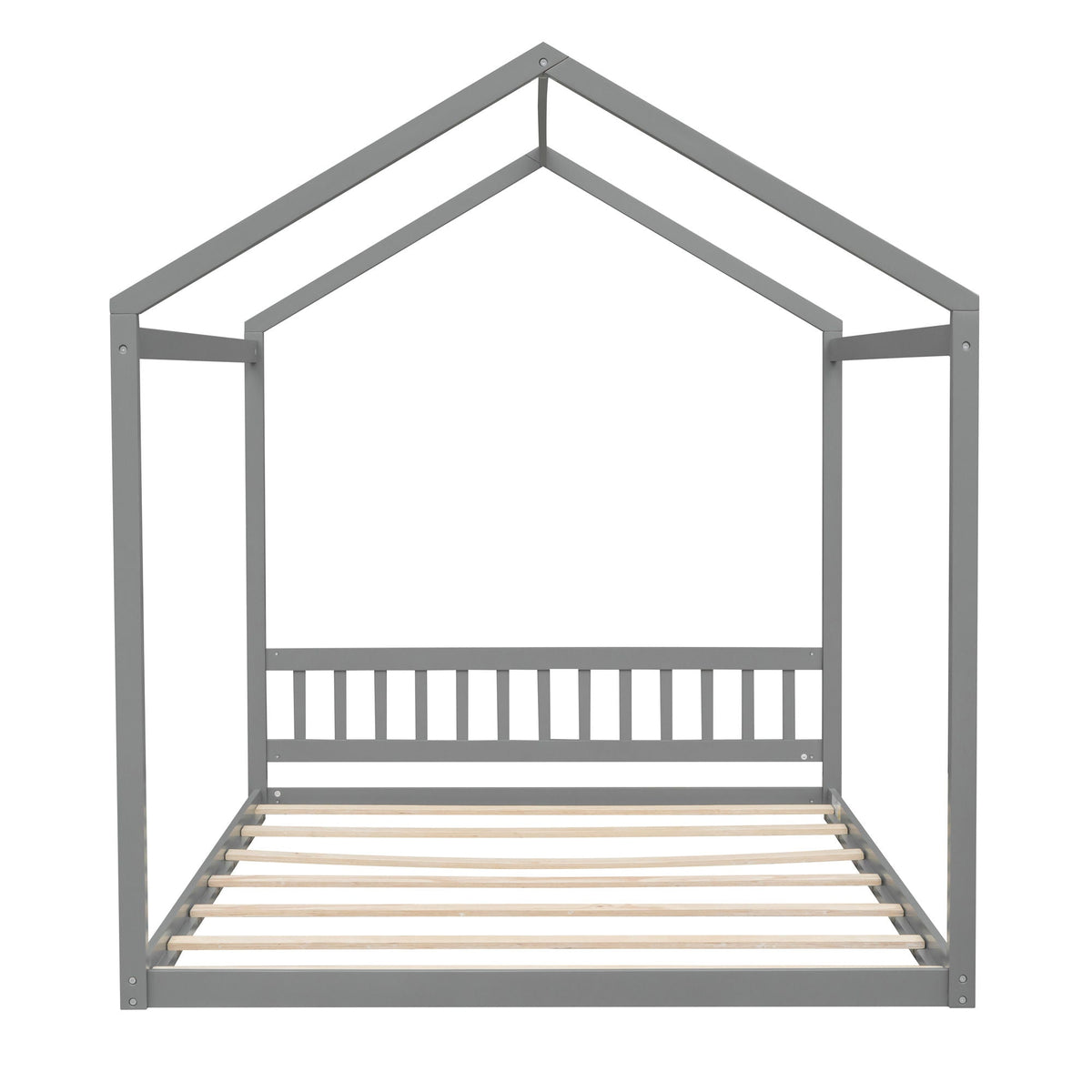 Wooden House Bed With Headboard Canopy frame in gray with slatted base by HouseOfZazla on Tampa Home & Garden Store