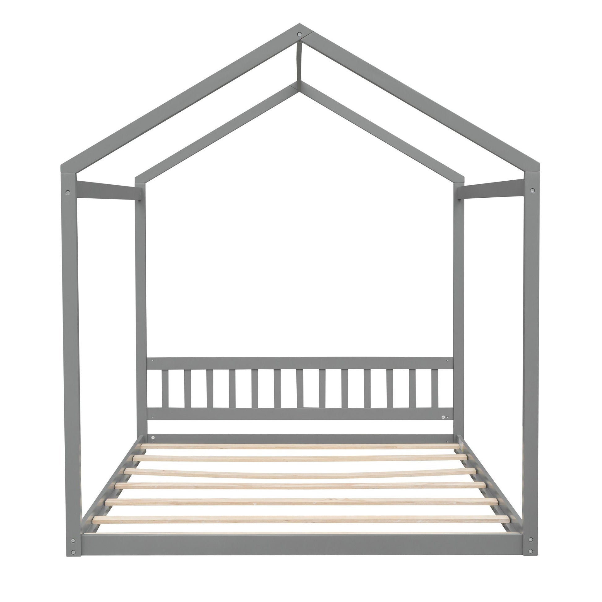Wooden House Bed With Headboard Canopy frame in gray with slatted base by HouseOfZazla on Tampa Home & Garden Store