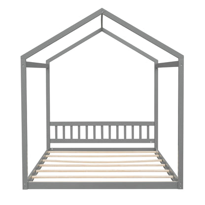 Wooden House Bed With Headboard Canopy frame in gray with slatted base by HouseOfZazla on Tampa Home & Garden Store