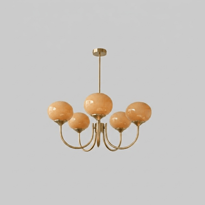 Marshmallow modern glass bubble chandelier with hand-sprayed pink shades and brass arms on Tampa Home & Garden Store