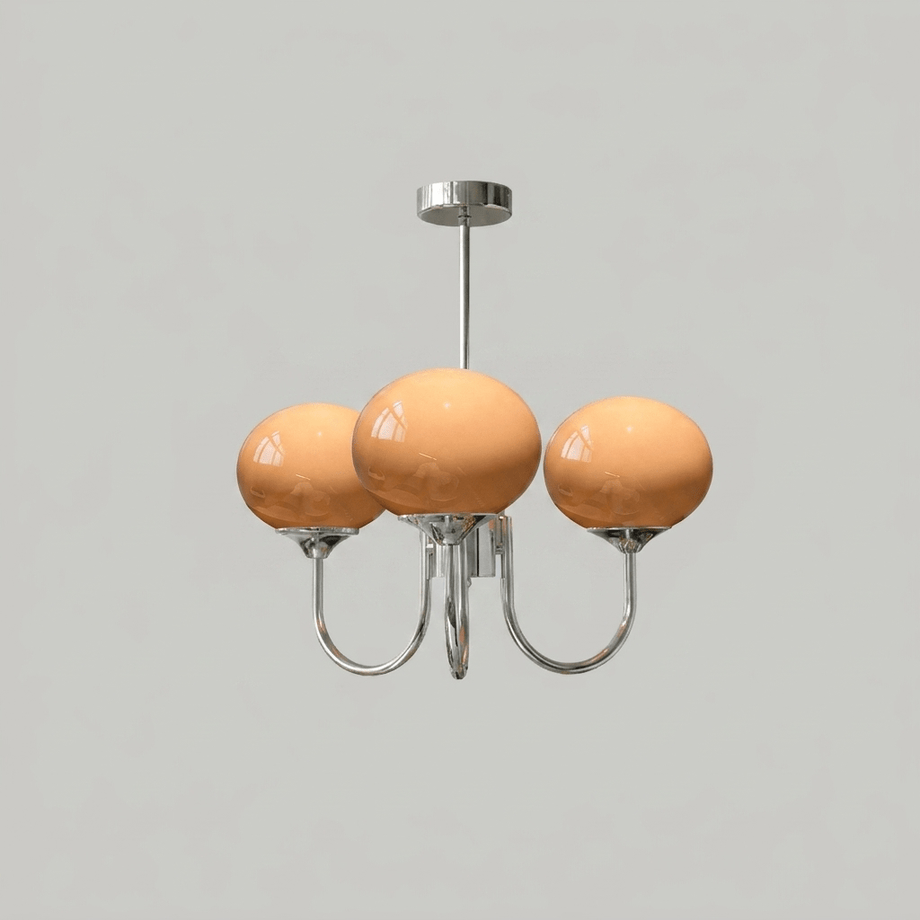 Marshmallow chandelier Moktan Sabai; pink hand-sprayed glass bubbles, 3 spheres on Tampa Home & Garden Store