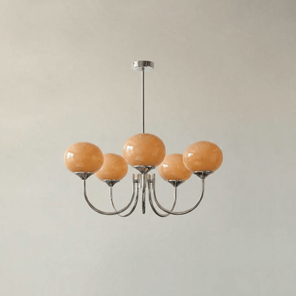 Chandelier Moktan Sabai Marshmallow glass bubble 5-globe, pink shades, chrome arms on Tampa Home & Garden Store