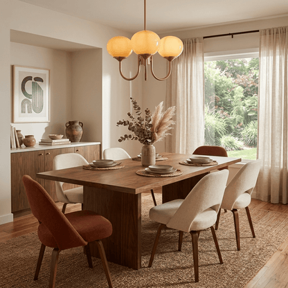 Chandelier Marshmallow modern glass bubble with hand-sprayed pink shades, copper arms on Tampa Home & Garden Store