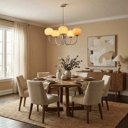 Chandelier Moktan Sabai Marshmallow modern glass bubble with pink shades, six globes on Tampa Home & Garden Store