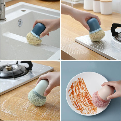 Cepillo de cocina antirayaduras con bolas de fibra reemplazables: mango resistente y antirayaduras para utensilios de cocina antiadherentes, de acero inoxidable y de cerámica.