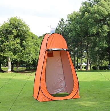 Portable privacy tent orange for camping with open front on Tampa Home & Garden Store
