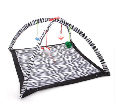 Cartoon Cat Play Tent Hammock Kit zebra print foldable cat bed with hanging balls on Tampa Home & Garden Store