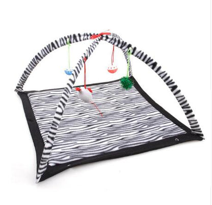 Cartoon Cat Play Tent Hammock Kit zebra print foldable cat bed with hanging balls on Tampa Home & Garden Store