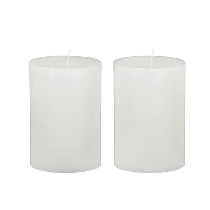 Unscented soy wax candles set of 2, white cylindrical pillars with visible wicks on Tampa Home & Garden Store