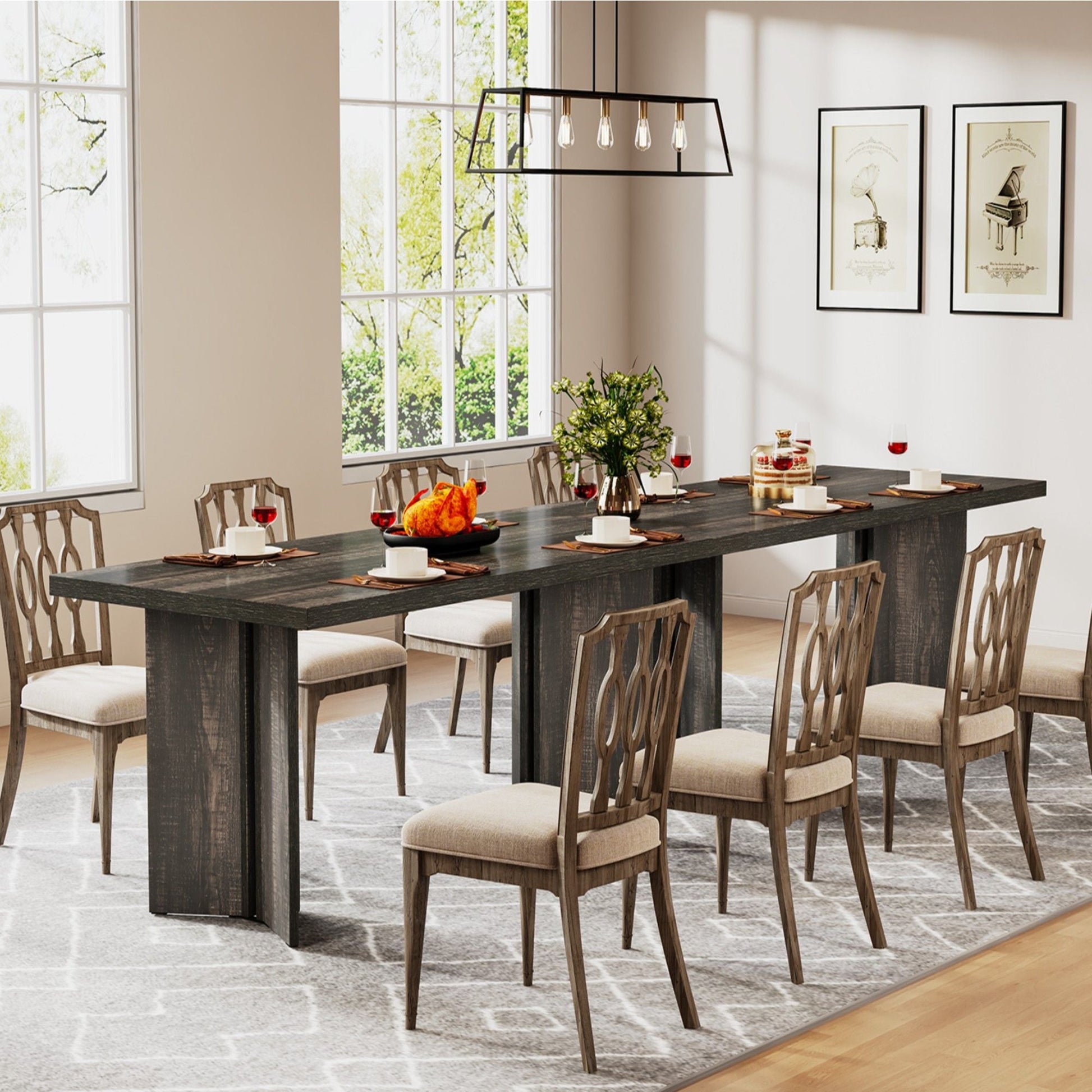 Dining Table For 4-6 People with thick dark wood top and matching chairs HouseOfZazla on Tampa Home & Garden Store