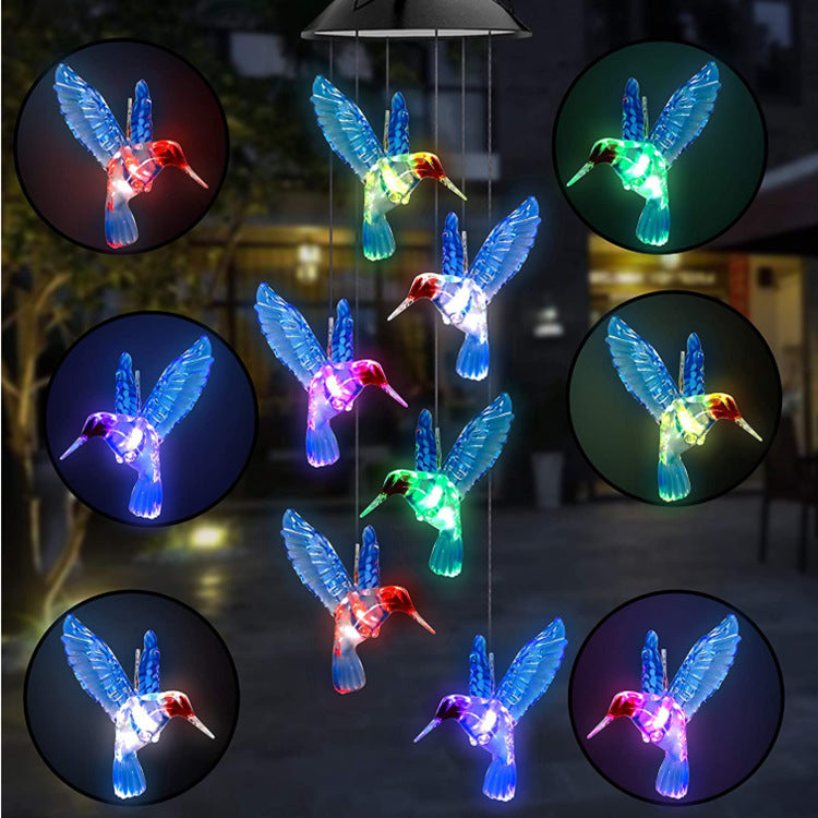 Outdoor solar wind chime lamp with 9 colorful LED hummingbirds decor by Sell My Stuff on Tampa Home & Garden Store