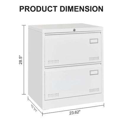 Three-drawer locking white metal filing cabinet by Unique Piece Furniture with key lock and label slot on Tampa Home & Garden Store