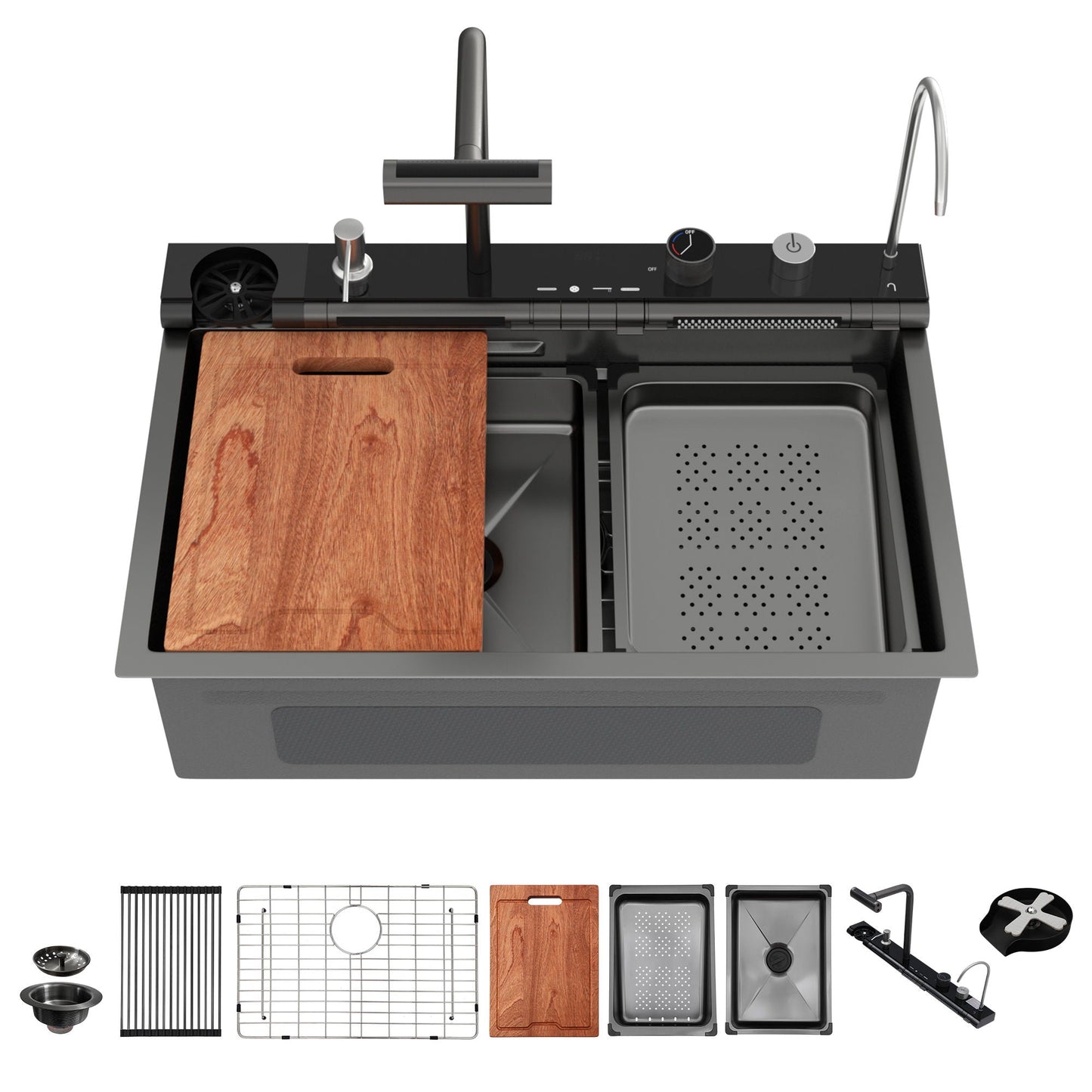 Single Bowl Kitchen Sink And The Smart Led Faucet