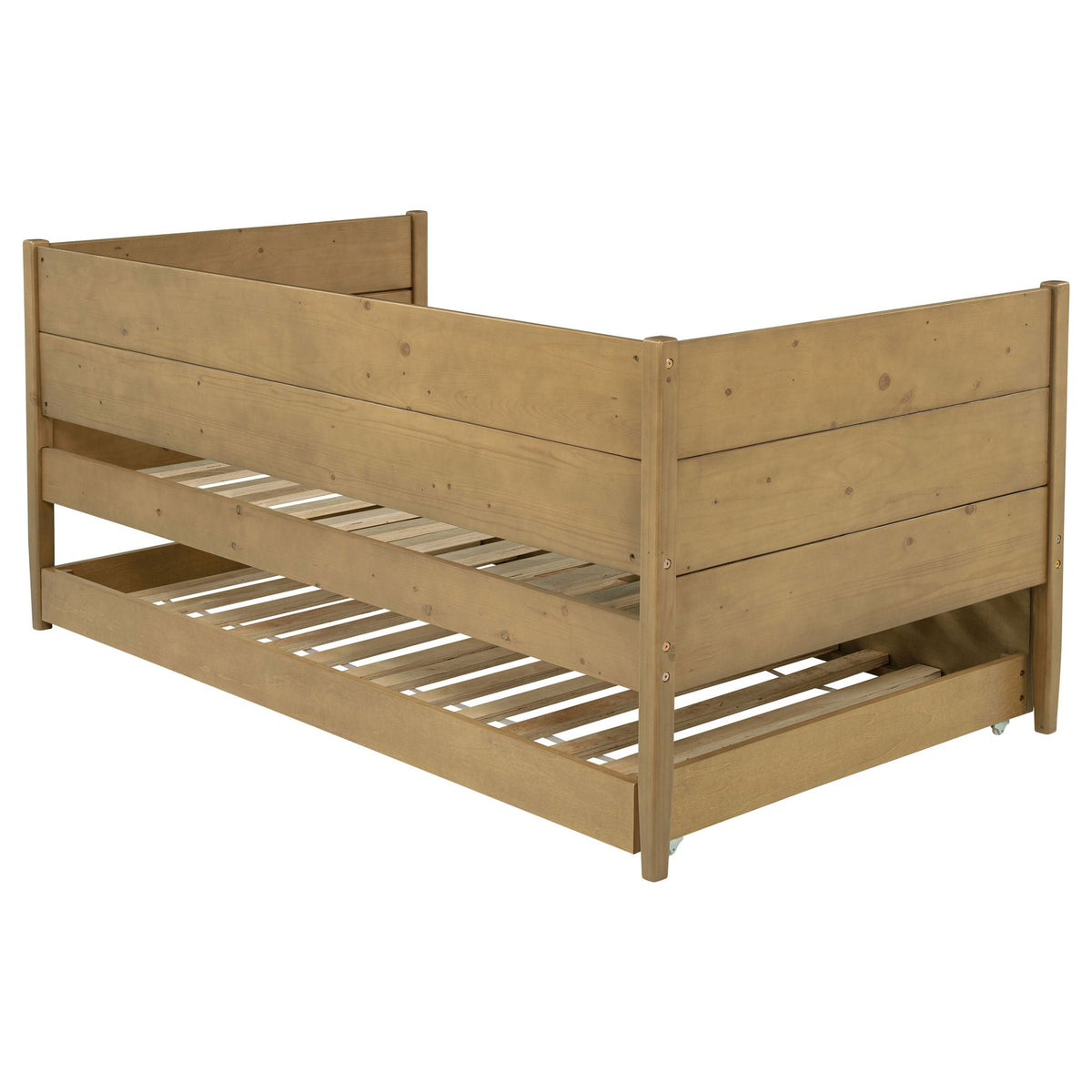 Stewart twin daybed with trundle in natural wood finish; two-bed frame with slatted base on Tampa Home & Garden Store