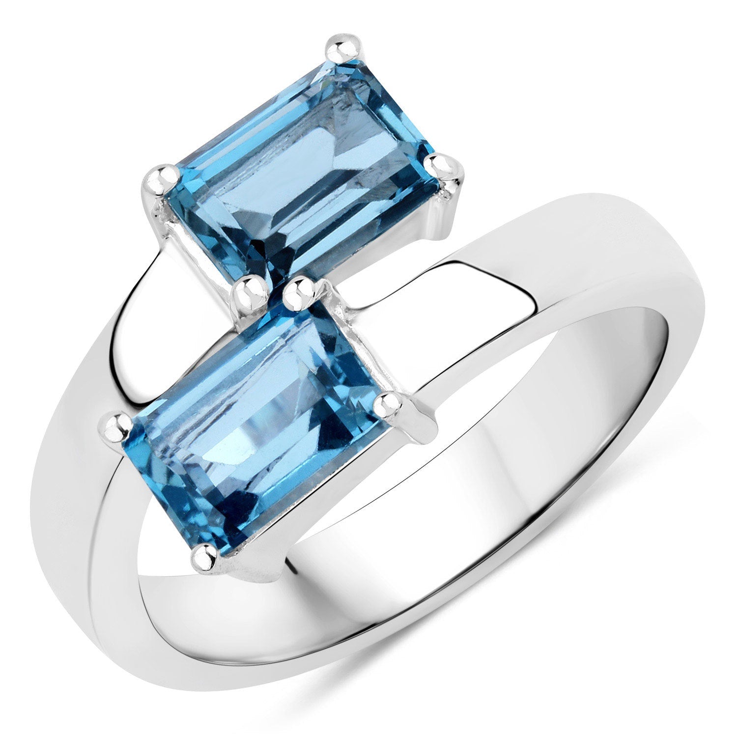 Sterling silver ring with two emerald-cut London blue topaz stones, 2.40ct total on Tampa Home & Garden Store