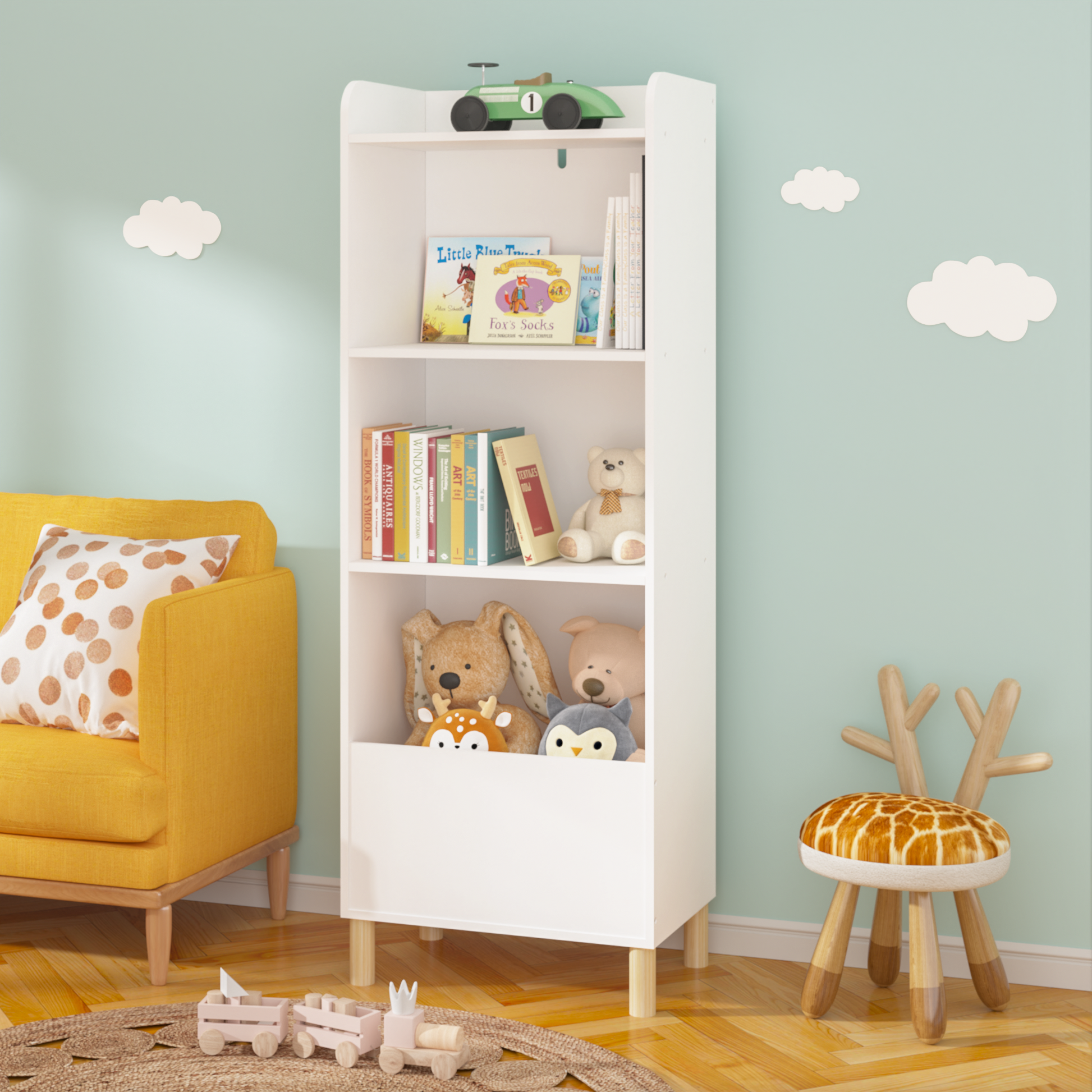 Kids 4-Tier Bookcase Children's Book Display Bookshelf Toy Storage Cabinet Organizer for Children's Room Playroom - Tampa Home & Garden Store