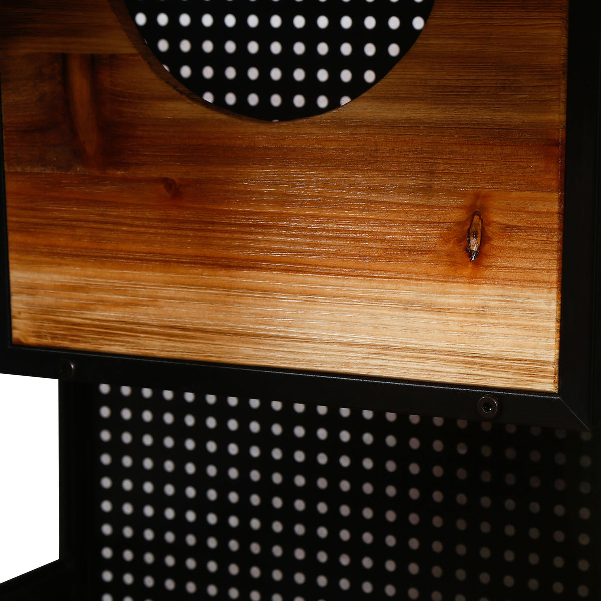 Modern Spacious Cat House Black + Brown with wood exterior and black polka-dot fabric on Tampa Home & Garden Store