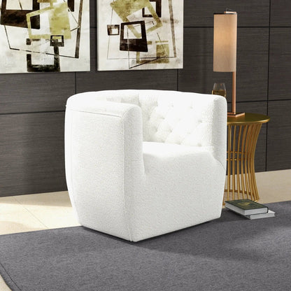 Delaney ergonomic swivel chair in white textured upholstery with dark wood backdrop on Tampa Home & Garden Store