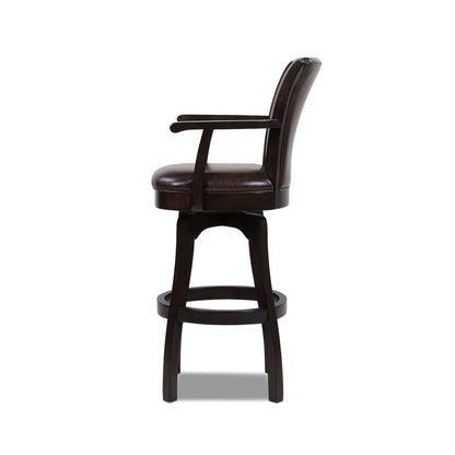 Williams Swivel Bar Stool with Armrests, dark brown leather, hardwood frame, 28–30 HouseOfZazla on Tampa Home & Garden Store