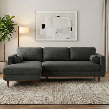 Morrison Upholstered Sectional Sofa, dark grey fabric, left chaise, wooden legs on Tampa Home & Garden Store