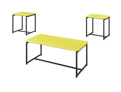 GT 3-Piece carbon fiber wrap coffee and end tables set in yellow with black metal frames on Tampa Home & Garden Store