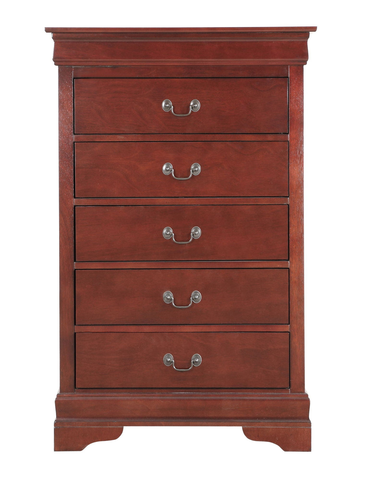 Traditional storage chest HouseOfZazla dark red with carved base and dovetailed drawers on Tampa Home & Garden Store