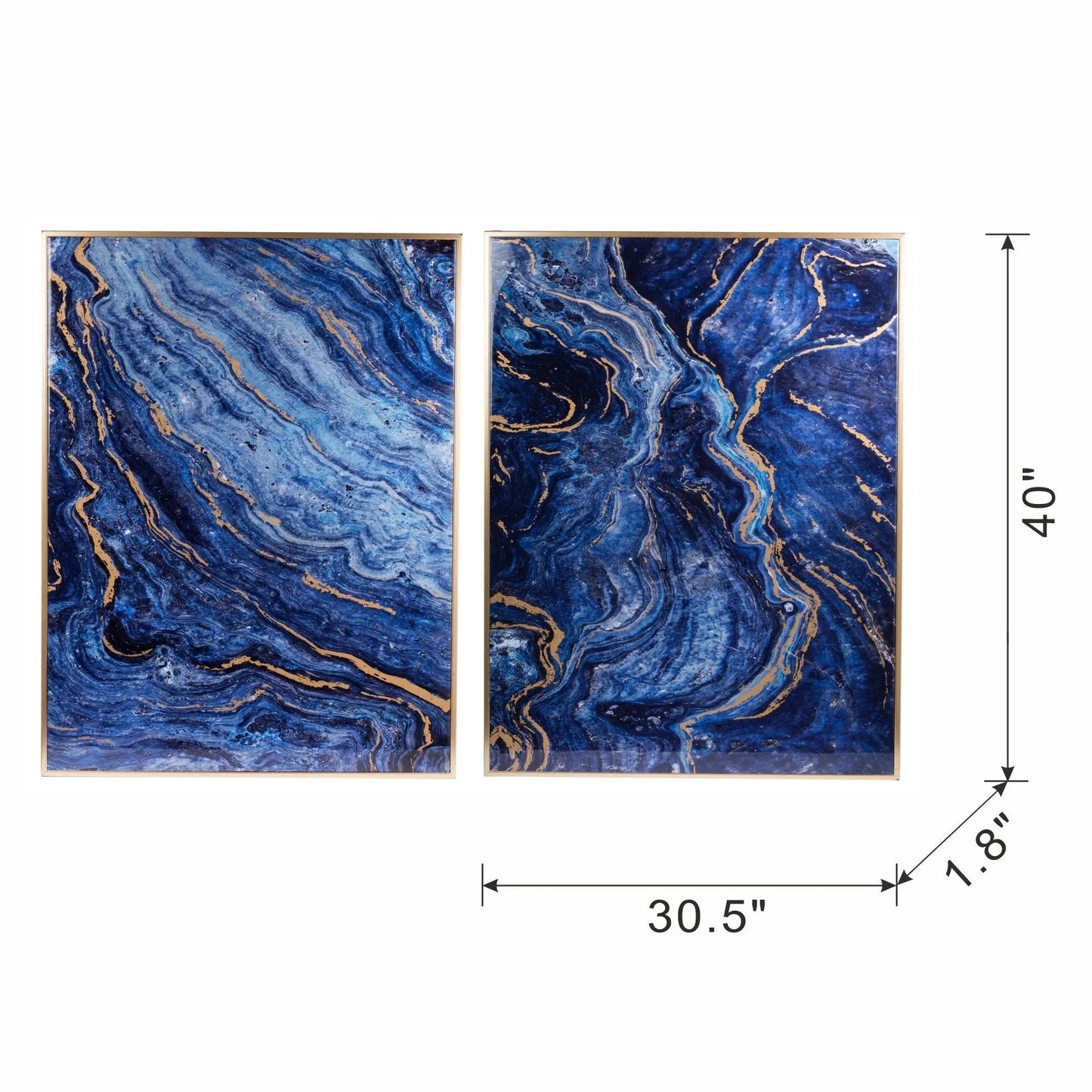 Framed Art Panels Unique Marbled Design Blue Set