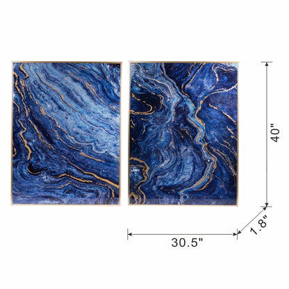 Framed Art Panels Unique Marbled Design Blue Set