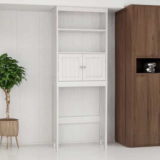 Over-the-Toilet Rack 2-Tier Spacesaver Shelf white with open shelves and paneled doors on Tampa Home & Garden Store